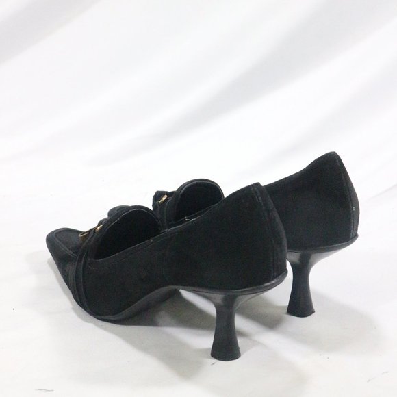 STEVEN Black Suede Bow Front Point Toe Heels - Picture 7 of 8
